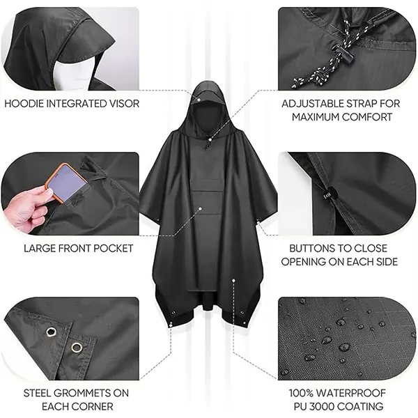 Adult Hooded Rain Poncho with Pocket - Adult Hooded Rain Poncho with Pocket - Image 2 of 4