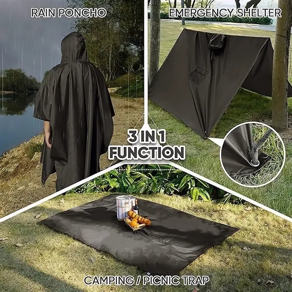 Adult Hooded Rain Poncho with Pocket - Adult Hooded Rain Poncho with Pocket - Image 3 of 4