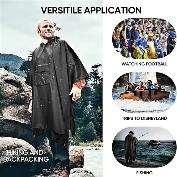 Adult Hooded Rain Poncho with Pocket - Adult Hooded Rain Poncho with Pocket - Image 4 of 4