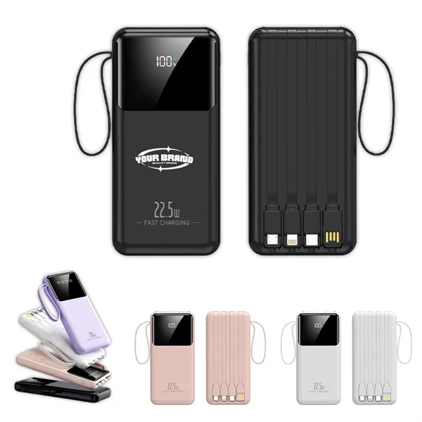 Slim Large Capacity Portable Power Bank with Built-in Cables - Slim Large Capacity Portable Power Bank with Built-in Cables - Image 0 of 4