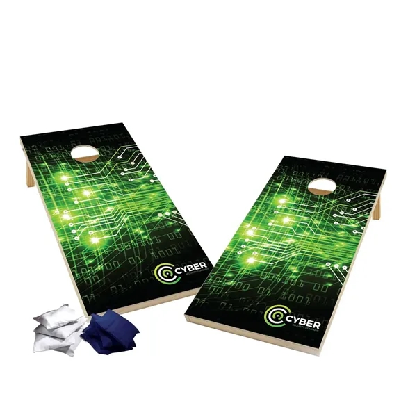 Wood Cornhole Plus, 4 Navy & White Bean Bags - Wood Cornhole Plus, 4 Navy & White Bean Bags - Image 0 of 2