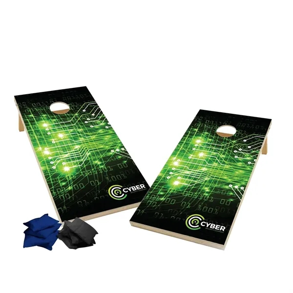 Wood Cornhole Plus, 4 Black & Navy Bean Bags - Wood Cornhole Plus, 4 Black & Navy Bean Bags - Image 0 of 2