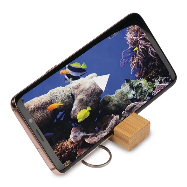 Bamboo Phone Stand w/ Keychain - Bamboo Phone Stand w/ Keychain - Image 0 of 4