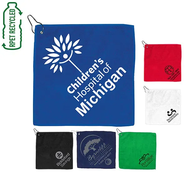 Recycled RPET 300 GSM Heavy Duty Golf Towel - 12" W x 12" H - Recycled RPET 300 GSM Heavy Duty Golf Towel - 12" W x 12" H - Image 0 of 13