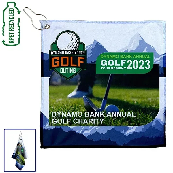 12"W x 12"H - Full-Color Heavy Duty Golf Towel with Clip