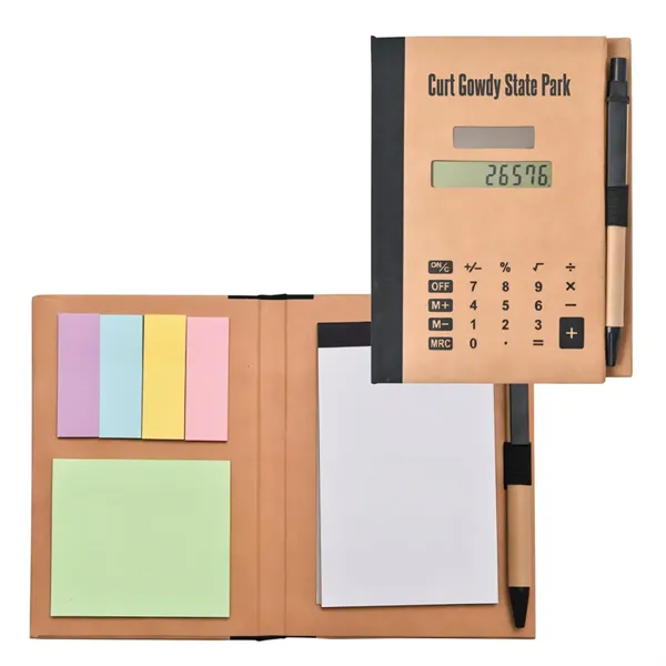 Recycled Cardboard Notebook w/ Calculator and Sticky Tabs - Recycled Cardboard Notebook w/ Calculator and Sticky Tabs - Image 0 of 2