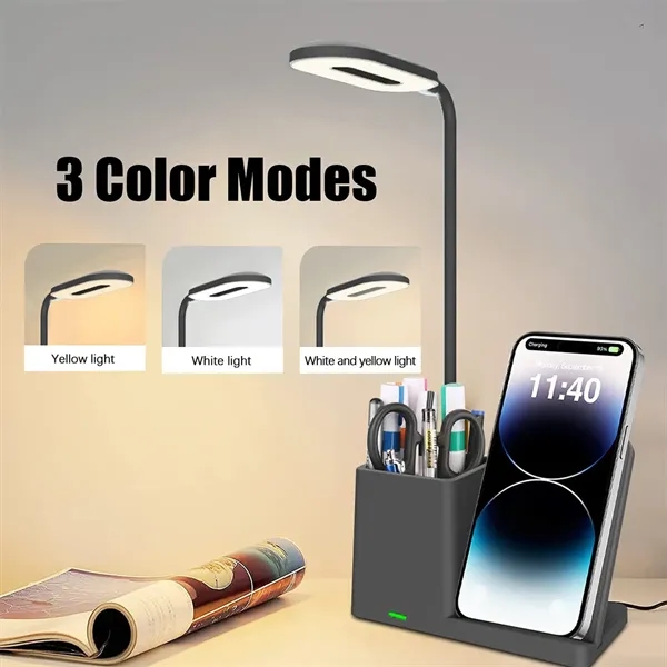 3-in-1 LED Desk Lamp with Pen Holder and Fast Charge Base - 3-in-1 LED Desk Lamp with Pen Holder and Fast Charge Base - Image 2 of 3