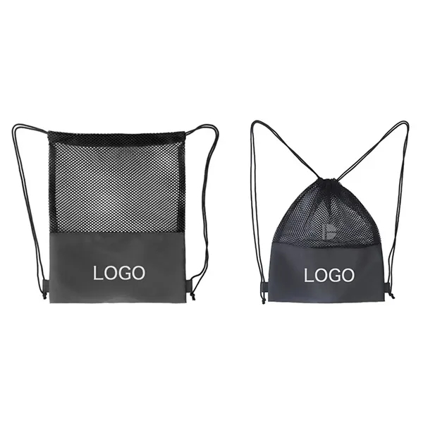 Custom Mesh Drawstring Bag w/Polyester Bottom MOQ50 - Custom Mesh Drawstring Bag w/Polyester Bottom MOQ50 - Image 2 of 3