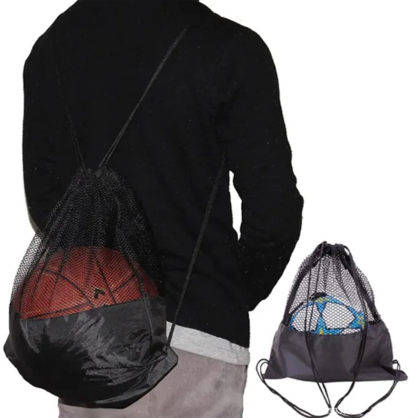 Custom Mesh Drawstring Bag w/Polyester Bottom MOQ50 - Custom Mesh Drawstring Bag w/Polyester Bottom MOQ50 - Image 3 of 3
