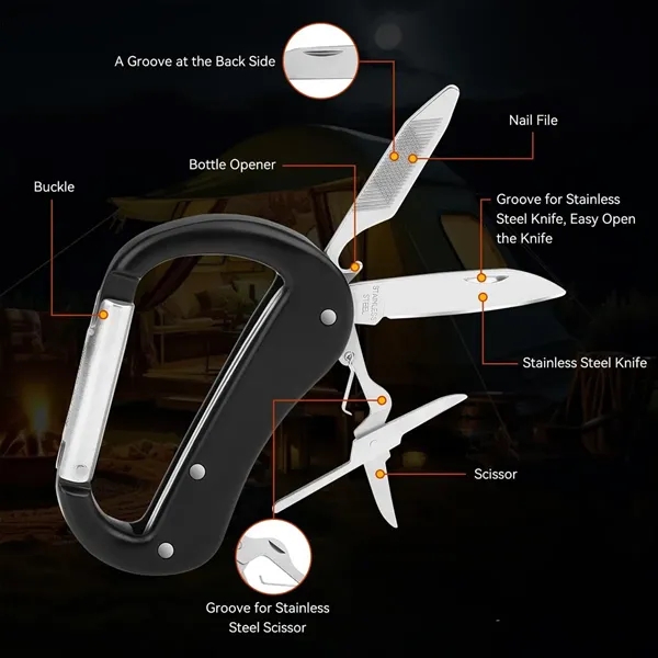 Outdoor Multitool Carabiner with Pocket Knife Scissors - Outdoor Multitool Carabiner with Pocket Knife Scissors - Image 3 of 6