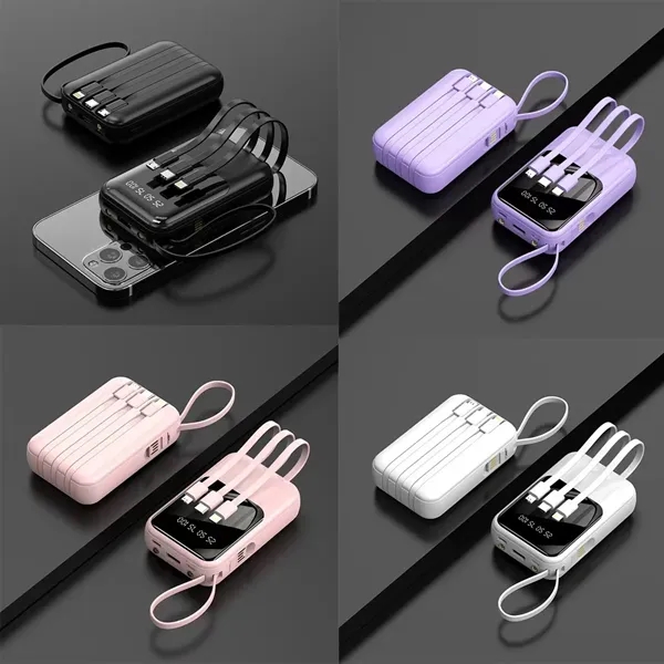 Mini 10000mAh Fast Charging Power bank With 4 Cables - Mini 10000mAh Fast Charging Power bank With 4 Cables - Image 1 of 7