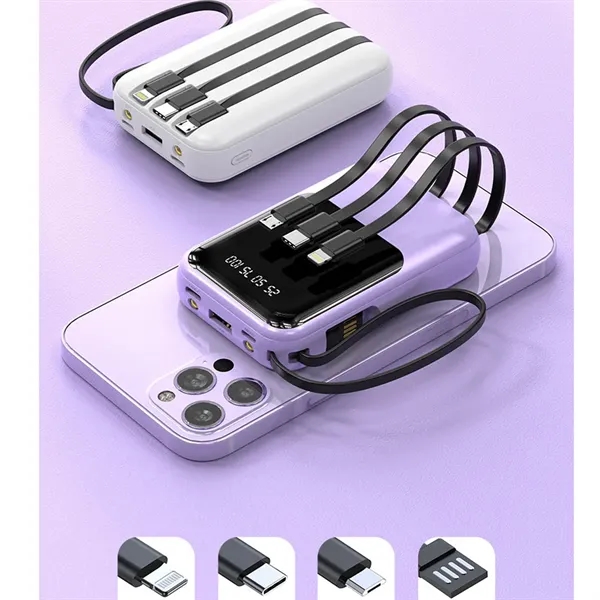 Mini 10000mAh Fast Charging Power bank With 4 Cables - Mini 10000mAh Fast Charging Power bank With 4 Cables - Image 4 of 7