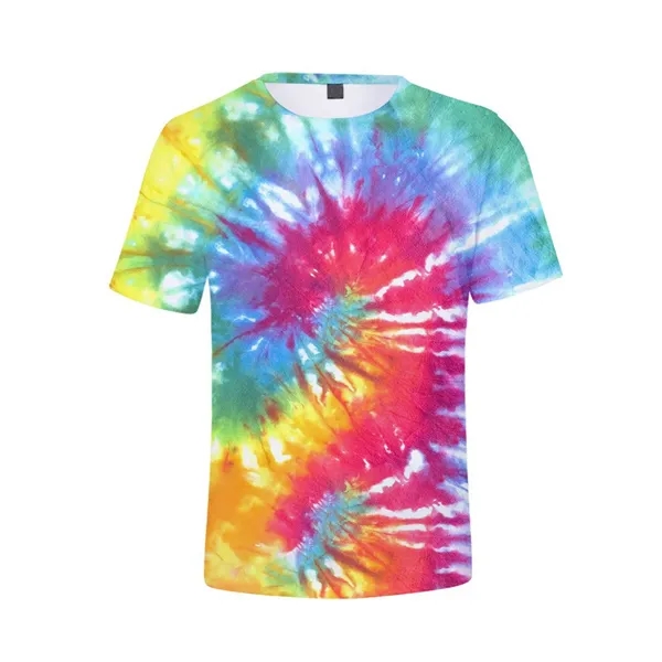 Tie Dye Polyester Round Neck T-Shirt - Tie Dye Polyester Round Neck T-Shirt - Image 6 of 10