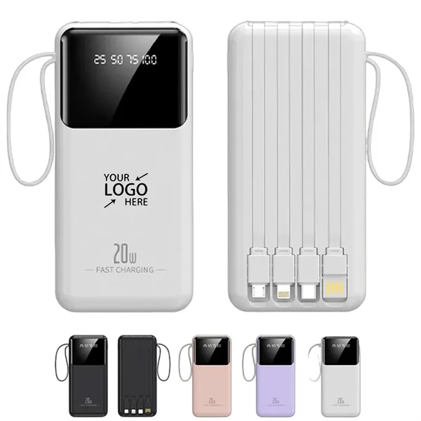 20000mAh Portable Power Bank with 4 Cables & Flashlights - 20000mAh Portable Power Bank with 4 Cables & Flashlights - Image 0 of 7