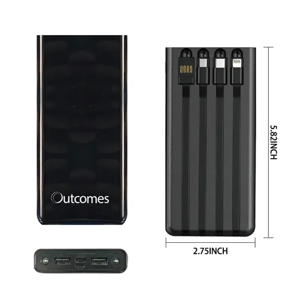 Portable Charger Power Bank 10,000mAh with Built-in Cables - Portable Charger Power Bank 10,000mAh with Built-in Cables - Image 1 of 3