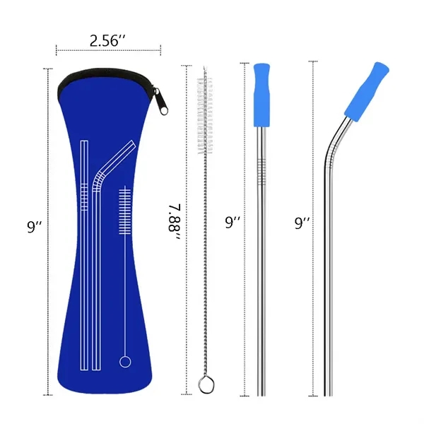 3-Piece Reusable Stainless Steel Straw Bundle With Bag - 3-Piece Reusable Stainless Steel Straw Bundle With Bag - Image 1 of 9