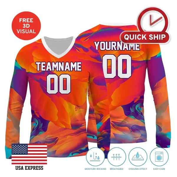 150GSM Mesh Jersey Long Sleeve V- neck (Full Dye Sublimation - 150GSM Mesh Jersey Long Sleeve V- neck (Full Dye Sublimation - Image 0 of 2