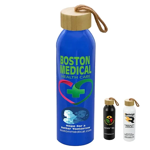 22oz Recycled RPET Aluminum Bottle With a Bamboo Lid - 22oz Recycled RPET Aluminum Bottle With a Bamboo Lid - Image 0 of 15