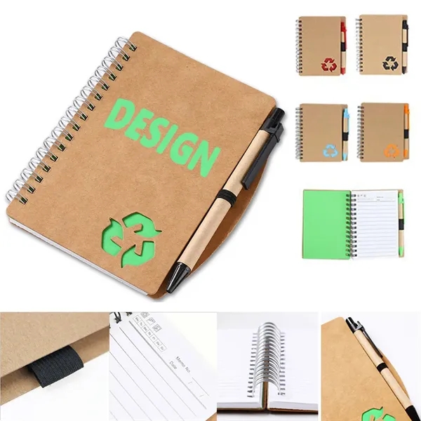 Recycled Pocket Notebook with Pen Eco-Friendly Memo Pad - Recycled Pocket Notebook with Pen Eco-Friendly Memo Pad - Image 0 of 2