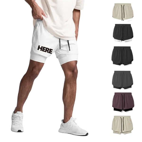 Double Layer Breathable Sports Fitness Shorts - Double Layer Breathable Sports Fitness Shorts - Image 0 of 3