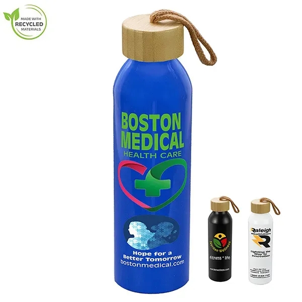 22oz Recycled RPET Aluminum Bottle With a Bamboo Lid - 22oz Recycled RPET Aluminum Bottle With a Bamboo Lid - Image 0 of 16