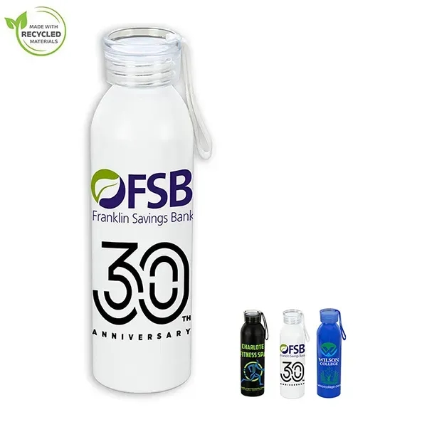 22 OZ Recycled RPET Aluminum Bottle With Carry Strap Lid - 22 OZ Recycled RPET Aluminum Bottle With Carry Strap Lid - Image 0 of 14