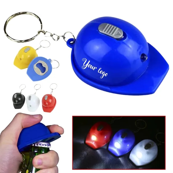 3 In 1 Hard Hat Bottle Opener Flashlight Keychain - 3 In 1 Hard Hat Bottle Opener Flashlight Keychain - Image 0 of 1