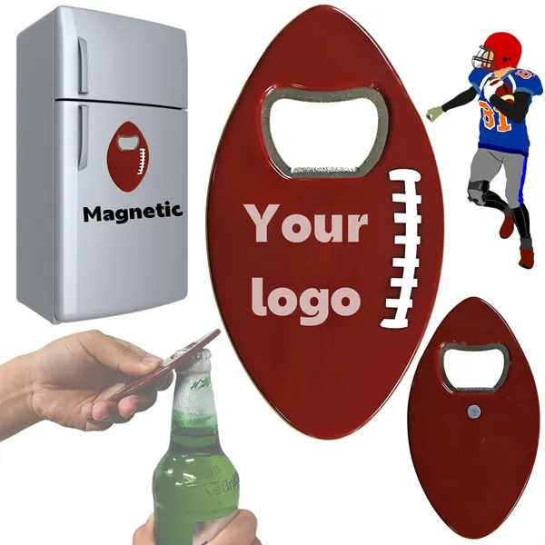 Full Color Custom Football Shape Bottle Opener Fridge Magnet - Full Color Custom Football Shape Bottle Opener Fridge Magnet - Image 0 of 2
