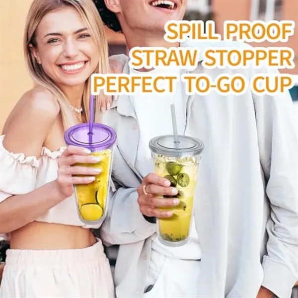 16OZ Double Layer Plastic Straw Cup - 16OZ Double Layer Plastic Straw Cup - Image 2 of 4