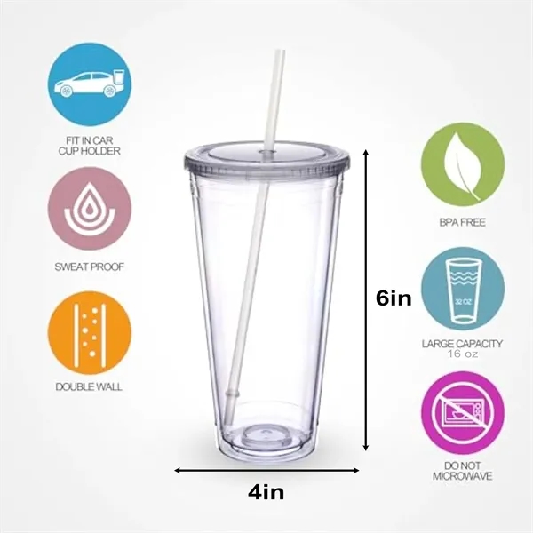 16OZ Double Layer Plastic Straw Cup - 16OZ Double Layer Plastic Straw Cup - Image 3 of 4