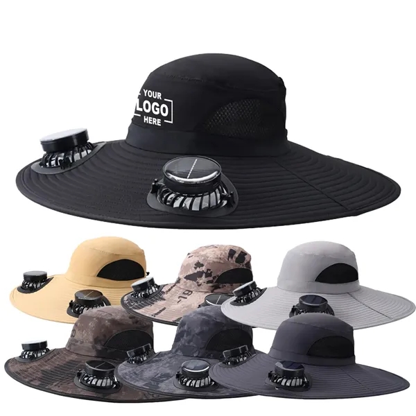 Wide Brim Sun Hat With 2 Solar Fan USB Charging - Wide Brim Sun Hat With 2 Solar Fan USB Charging - Image 0 of 3