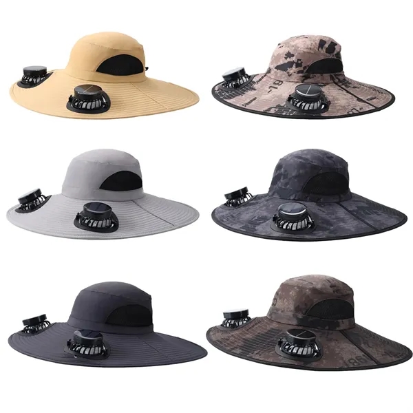 Wide Brim Sun Hat With 2 Solar Fan USB Charging - Wide Brim Sun Hat With 2 Solar Fan USB Charging - Image 2 of 3