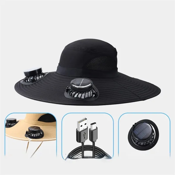 Wide Brim Sun Hat With 2 Solar Fan USB Charging - Wide Brim Sun Hat With 2 Solar Fan USB Charging - Image 3 of 3