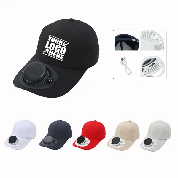 Adjustable Cotton Baseball Cap w/ Solar Powered Cooling Fan - Adjustable Cotton Baseball Cap w/ Solar Powered Cooling Fan - Image 0 of 2
