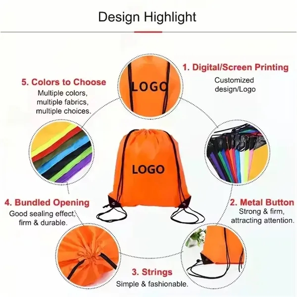 Promotional Gift Custom Logo Drawstring Backpack Bags - Promotional Gift Custom Logo Drawstring Backpack Bags - Image 1 of 5