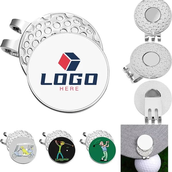 1.18" Magnetic Golf Hat Clip, Silver Custom Logo Plate - 1.18" Magnetic Golf Hat Clip, Silver Custom Logo Plate - Image 0 of 2