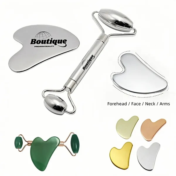 Stainless Steel Gua Sha And Facial Roller Gift Set - Stainless Steel Gua Sha And Facial Roller Gift Set - Image 0 of 3