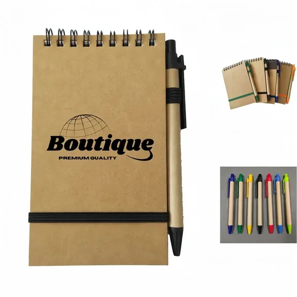 Eco Spiral Notebook With Recycled Pen And Elastic Closure - Eco Spiral Notebook With Recycled Pen And Elastic Closure - Image 0 of 3