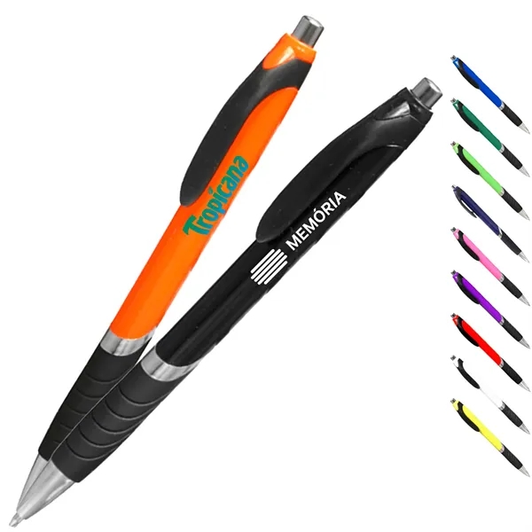 Clickable Rubber Grip Plastic Ballpoint Pens - Clickable Rubber Grip Plastic Ballpoint Pens - Image 0 of 12