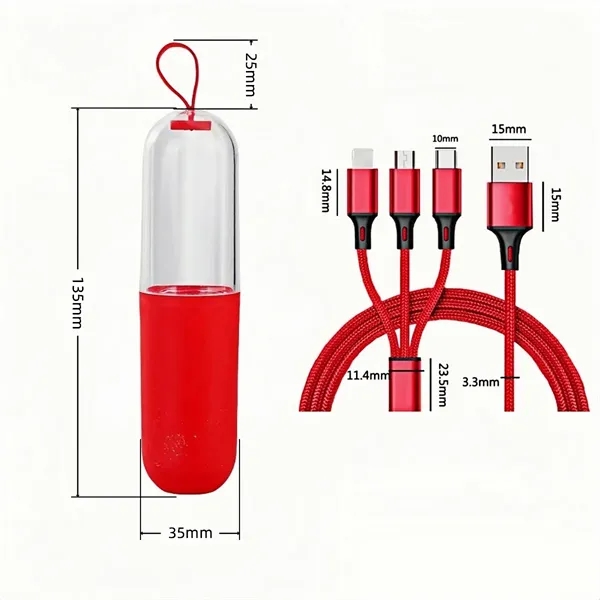 3 In 1 Fast Charging Cable In Capsule Case With Key Loop - 3 In 1 Fast Charging Cable In Capsule Case With Key Loop - Image 1 of 4