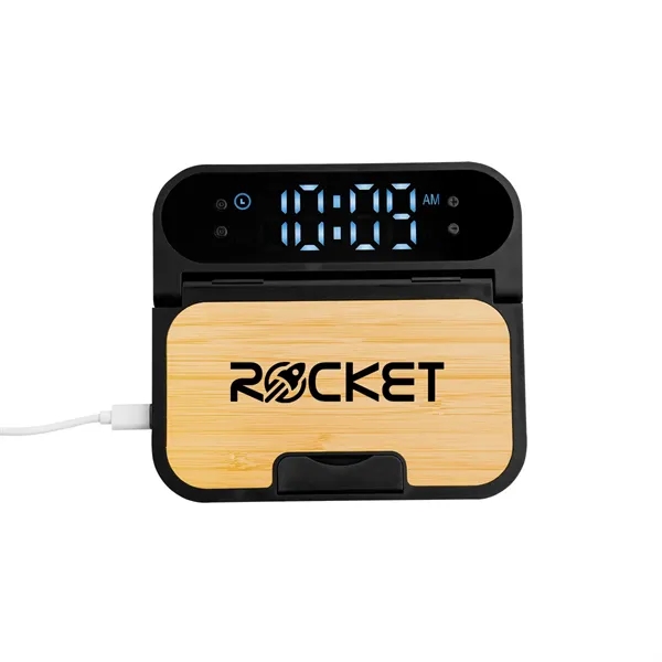 15W Bamboo Folding Charger With Digital Clock - 15W Bamboo Folding Charger With Digital Clock - Image 1 of 4