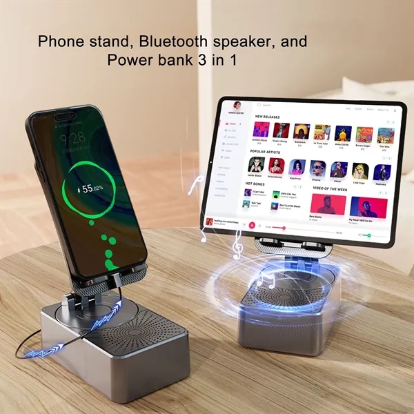 Phone Stand with Wireless Bluetooth Speaker and Power Bank - Phone Stand with Wireless Bluetooth Speaker and Power Bank - Image 1 of 7