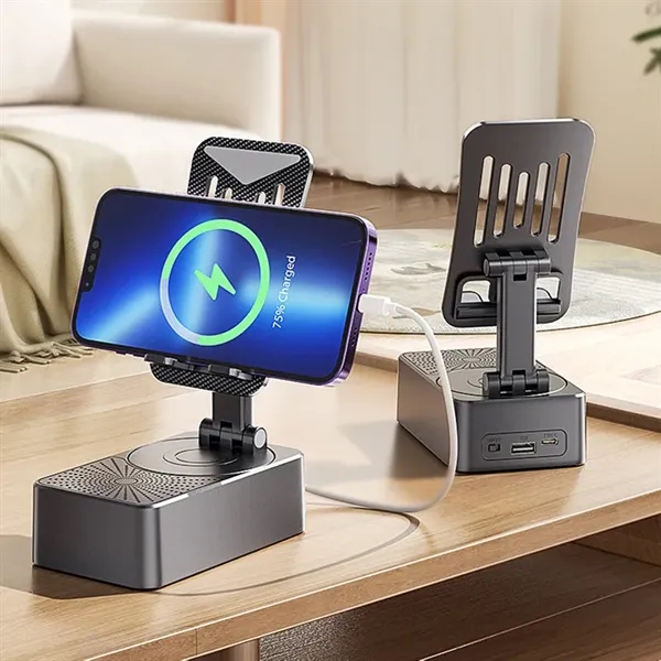 Phone Stand with Wireless Bluetooth Speaker and Power Bank - Phone Stand with Wireless Bluetooth Speaker and Power Bank - Image 4 of 7