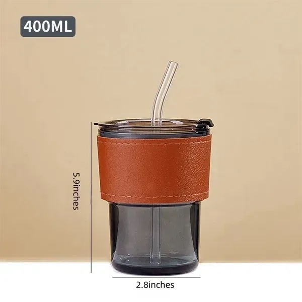 13oz Insulated Glass Tumbler with Straw & Leather Cover - 13oz Insulated Glass Tumbler with Straw & Leather Cover - Image 2 of 9