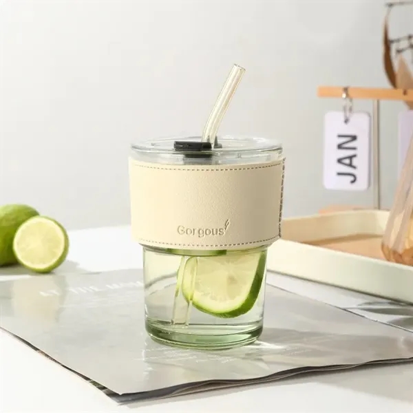 13oz Insulated Glass Tumbler with Straw & Leather Cover - 13oz Insulated Glass Tumbler with Straw & Leather Cover - Image 8 of 9