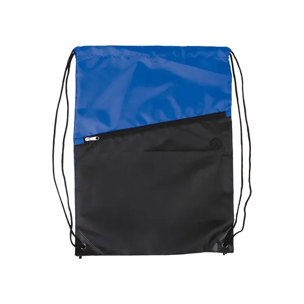 Two-Tone Poly Drawstring Backpack With Zipper - Two-Tone Poly Drawstring Backpack With Zipper - Image 2 of 9