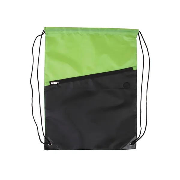 Two-Tone Poly Drawstring Backpack With Zipper - Two-Tone Poly Drawstring Backpack With Zipper - Image 4 of 9