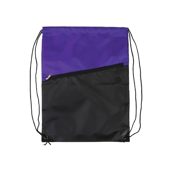 Two-Tone Poly Drawstring Backpack With Zipper - Two-Tone Poly Drawstring Backpack With Zipper - Image 8 of 9