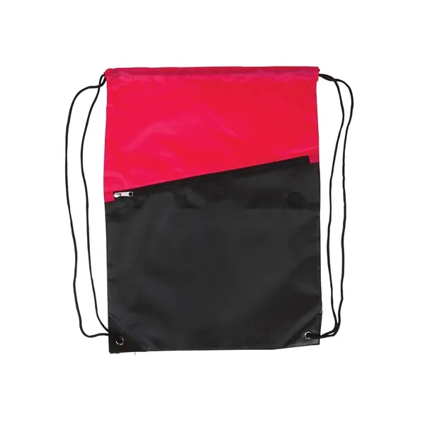 Two-Tone Poly Drawstring Backpack With Zipper - Two-Tone Poly Drawstring Backpack With Zipper - Image 9 of 9