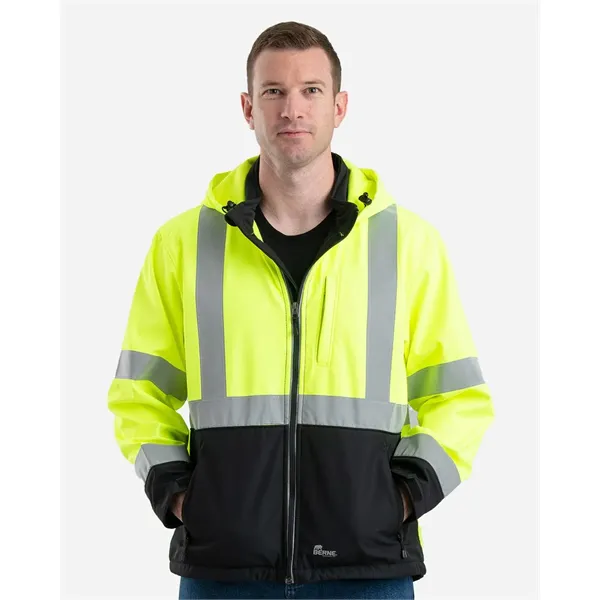 Berne Apparel Men's Hi-Vis Class 3 Hooded Soft Shell Jacket - Berne Apparel Men's Hi-Vis Class 3 Hooded Soft Shell Jacket - Image 0 of 2